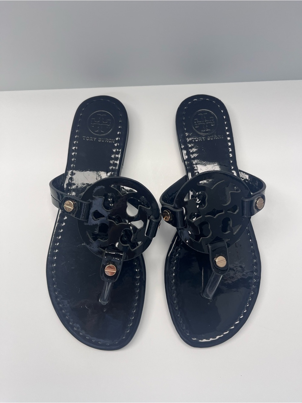 TORY BURCH PATENT LEATHER MILLER SANDAL- BLACK